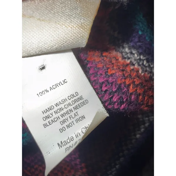 Mudd Y2k Women Beanie Hat Fair Isle Geometric Knit Purple Teal Black Slouchy Hat - Image 3