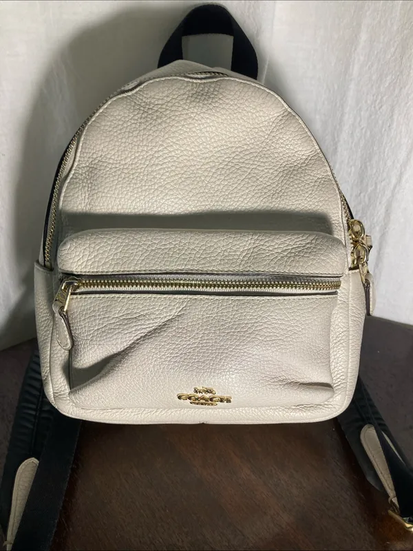 Coach Mini Charlie Pebbled Leather Backpack in Cream with Gold Hardware - Image 2