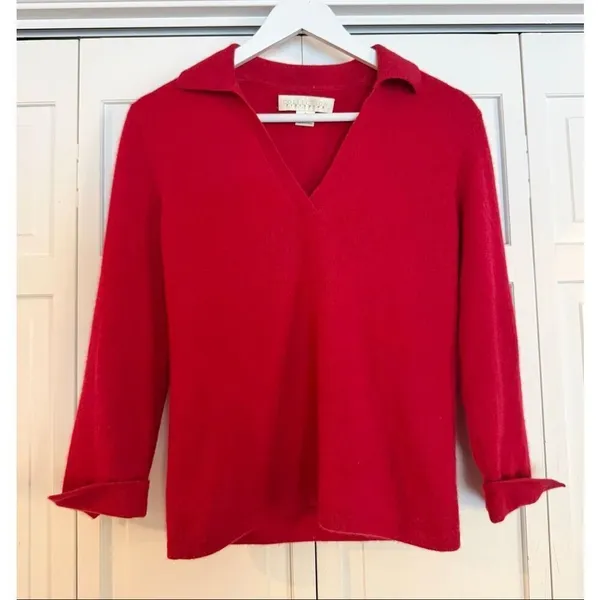Collection fifty nine 100% cashmere red collared sweater small - Image 2