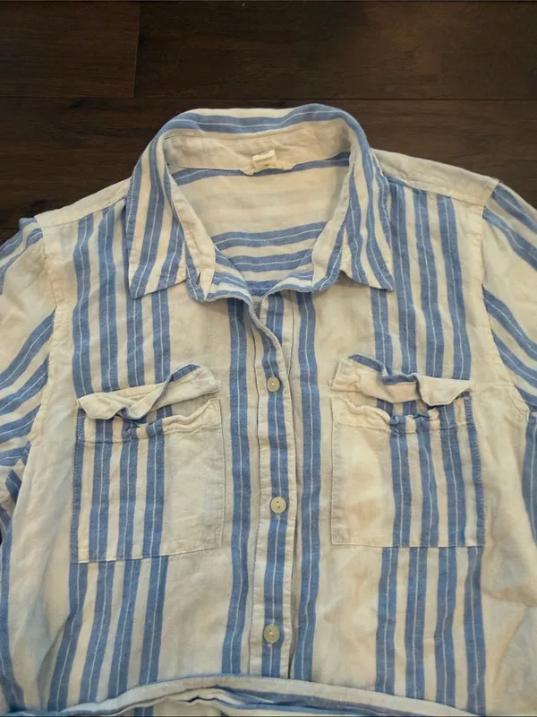 Caslon Blue and Cream Striped Shirt Dress Size Large - C60-024 - Image 3
