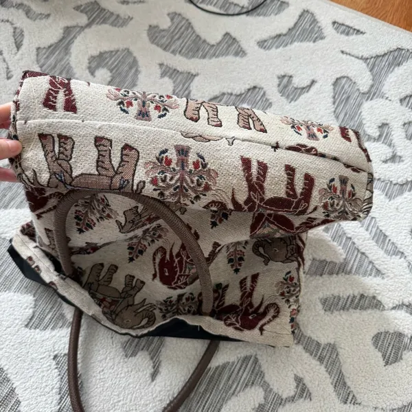 Handmade Elephant Embroidered Tote Bag - Brown Mahogany Beige 15”x15”x4” EUC - Image 5