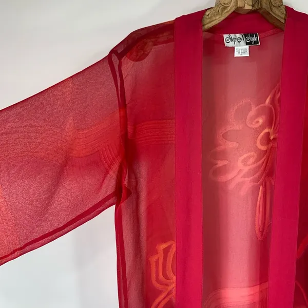 Pink Sheer Swim Coverup Caftan Art To Wear Boho Glam Sz Medium - Image 8