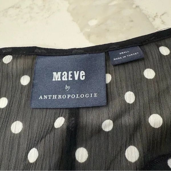 Maeve by Anthropologie Sheer PolkaDot Ruffle Midi Dress Womens Small Black/White - Image 7