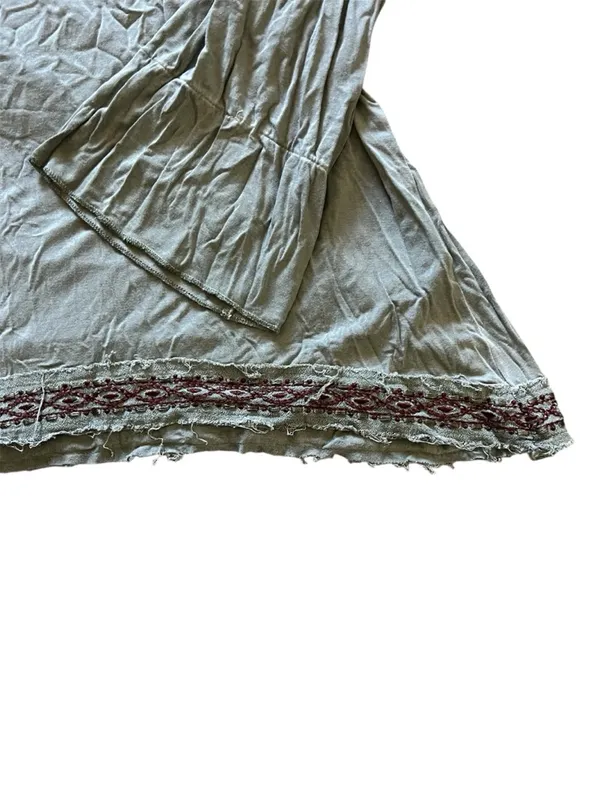 POL Women’s Sage Green Lace Trim Bell Sleeve Peasant Top | Medium - Image 5