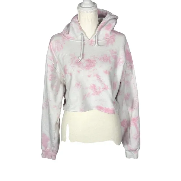 Artist Union Hoodie Womens Small Pink Tie Dye Cropped Raw Hem Long Sleeve - Image 11