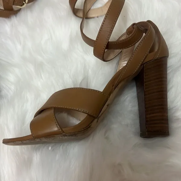 Club Monaco tan leather‎ wrap heels Size6.5 A21 - Image 7