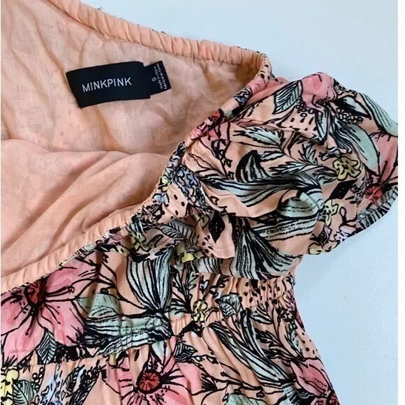 MINKPINK Womens Pink Floral One Shoulder Asymmetric Ruffle Mini Dress‎ Size S - Image 8