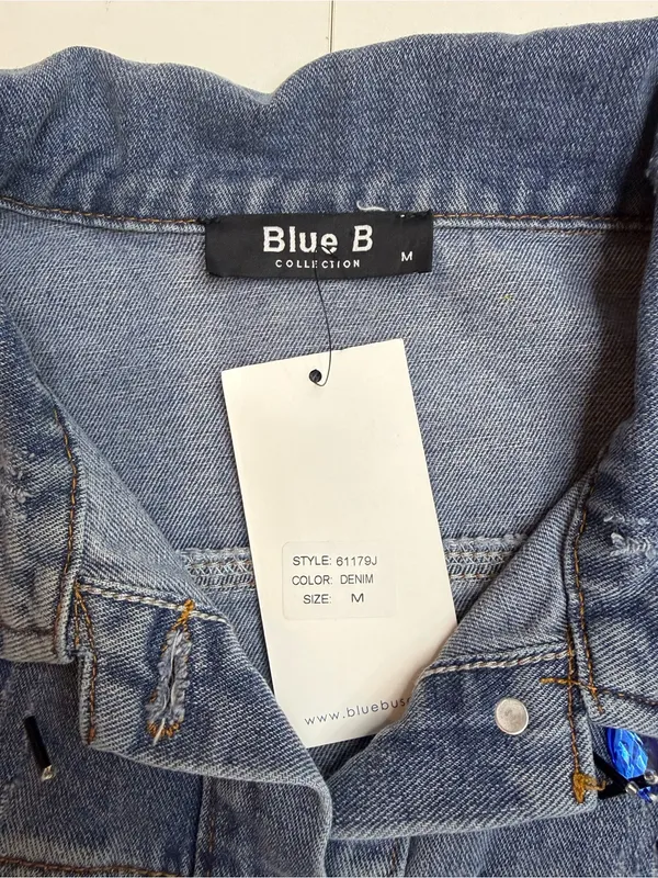 Blue B Collection Denim Jacket with Colorful Rhinestones and Spikes, Size M - Image 7
