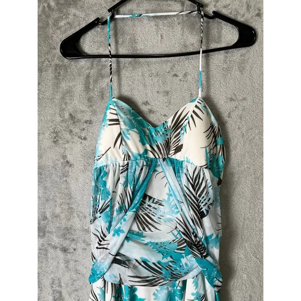 Tropical Resort Halter Dress Ruched A-Line Island Vacation Beach Coastal Chic S - Image 2