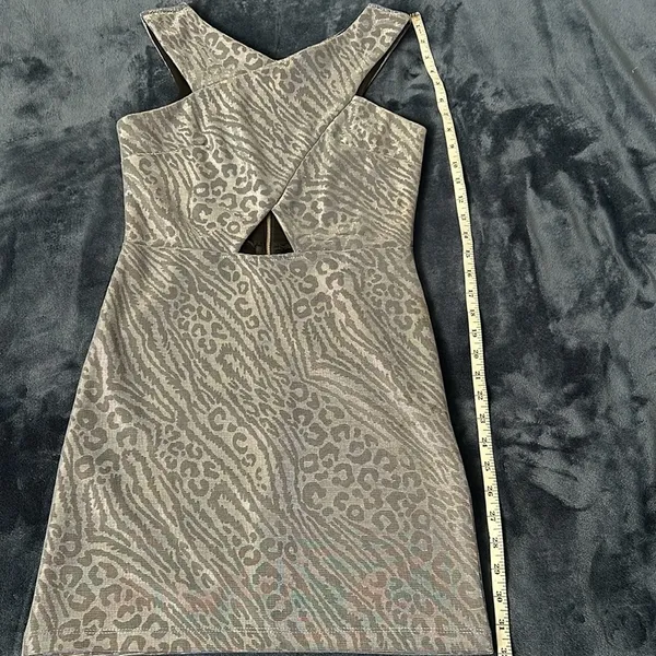 Topshop Metallic Silver Grey Leopard Animal Print Mini Dress Sz 4 - Image 5
