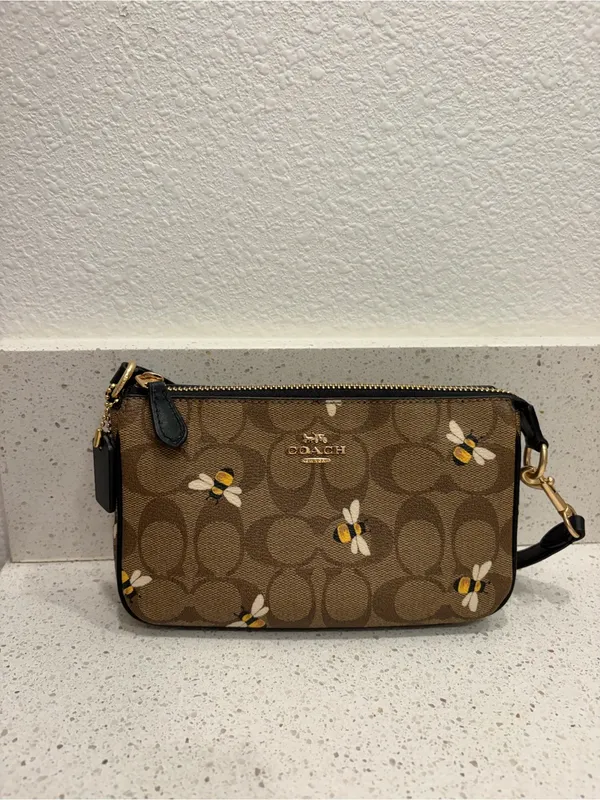 Coach Brown Bee Print Signature Nolita 19 Gold Hardware Small Designer EUC - Image 15