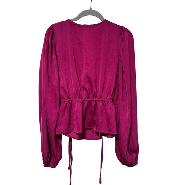 Lulus S Fuchsia Wrap Blouse with Puff Sleeves - Image 6