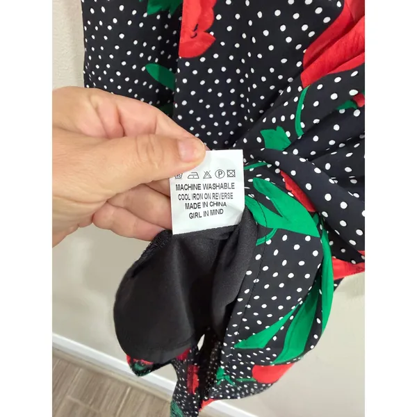 Girl In Mind Alana Puff Shoulder Midi Dress Black Red‎ Floral Polka Dot US 12 - Image 12