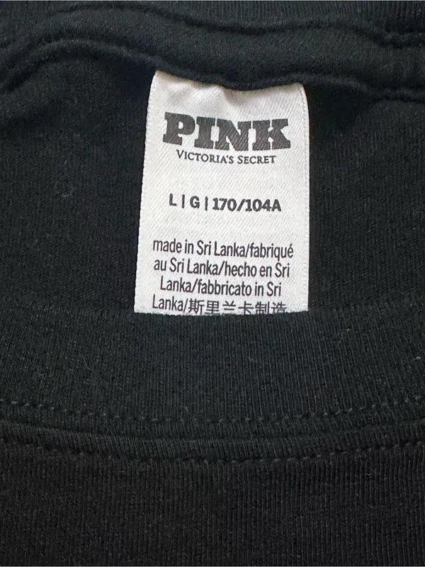 PINK Victoria's Secret Black Tee with Pink Studded Ribcage Graphic L - Image 4