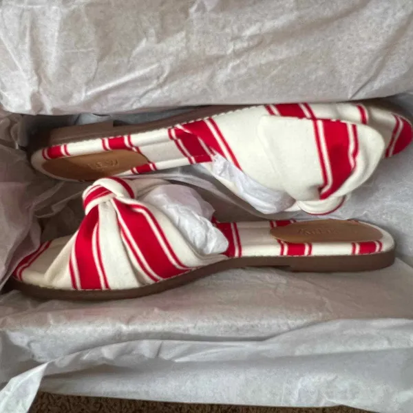 J.Crew Red/Ivory Stripe Print Cotton Upper Knot Slide Sandals, US7.5 - Image 8