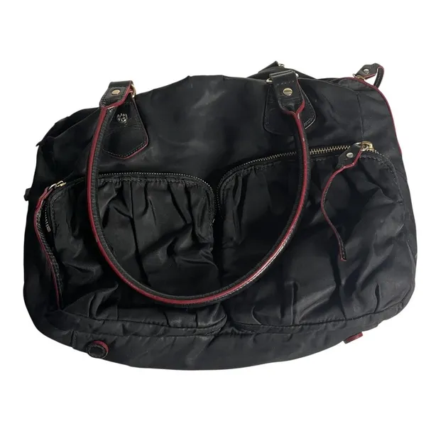 MZ WALLACE Black Shoulder Bag Jane Bedford Nylon Multi Pockets Red Lining - Image 3