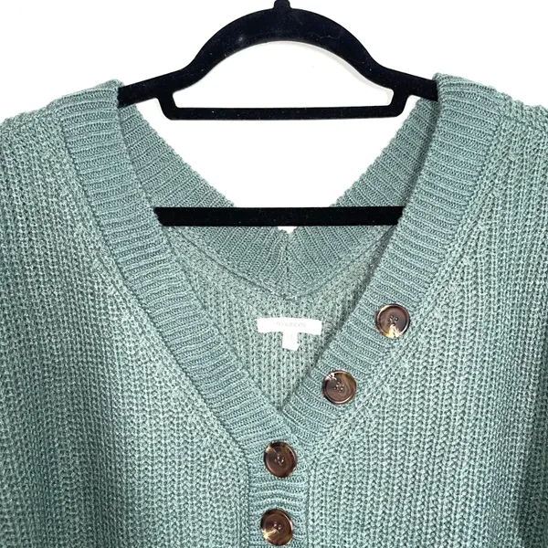 Maurices Teal Green Button V-neck Knit Henley Sweater - Image 2