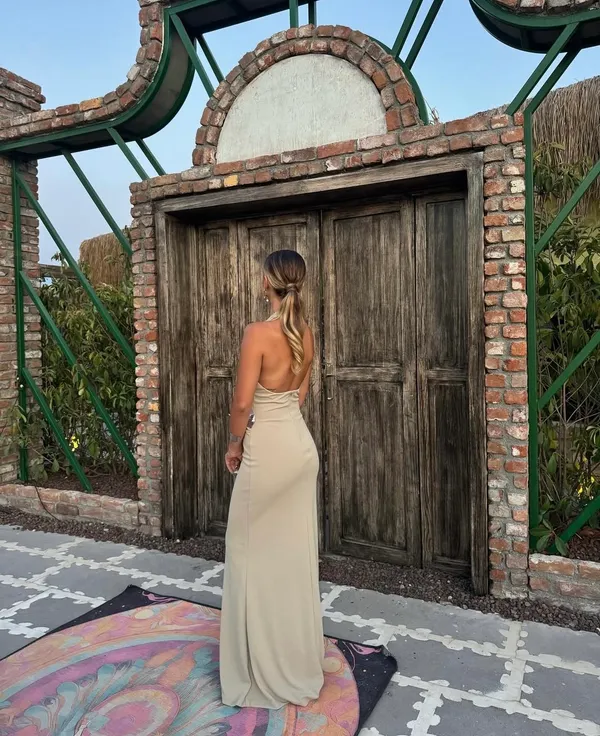 Zara dress maxi bodycon fitted halter plunge neck open back evening wedding - Image 4