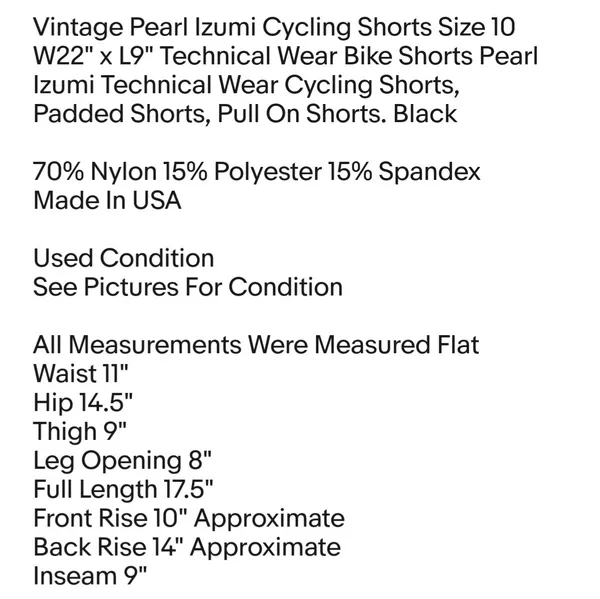 Vintage Pearl Izumi Cycling Shorts Size 10 W22" x L9" Technical Wear Bike Shorts Pearl Izumi Technical Wear Cycling Shorts - Image 7