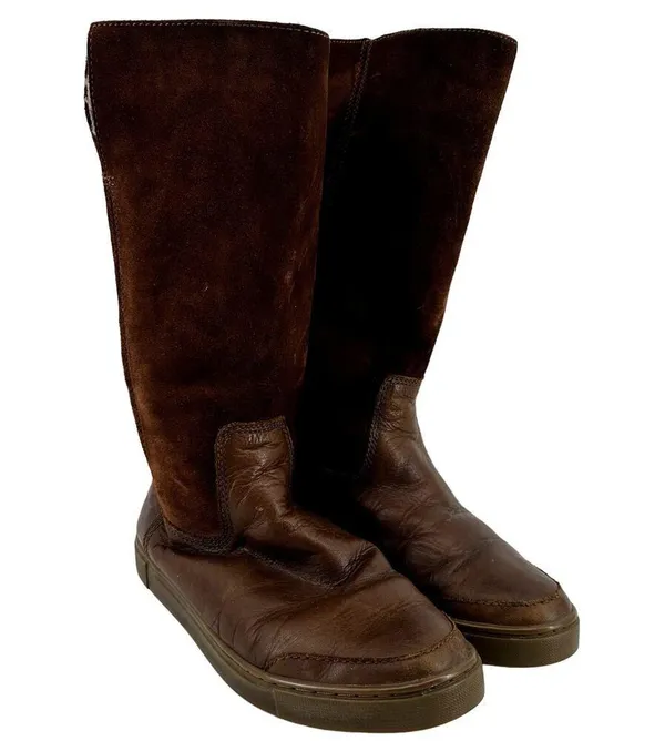 Frye Gemma Tall Shearling Boots Suede Leather Shearling Winter Snow Brown 6.5M - Image 2