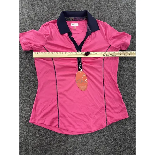 Greg Norman ML75 Play Dry Golf Polo Women Small Bright Pink Navy Ruched NWT - Image 7