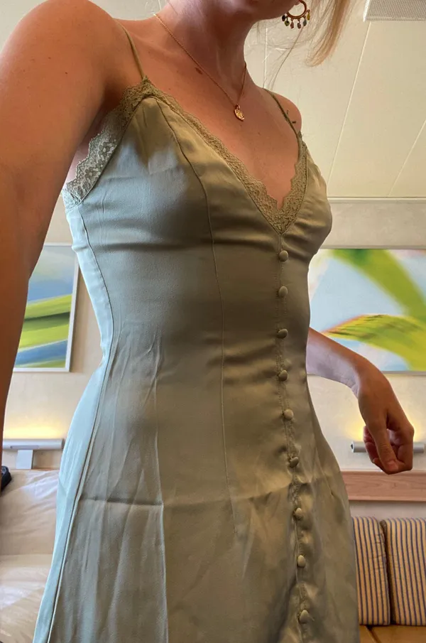 Princess Polly Sage Green Silk Dress - Image 4