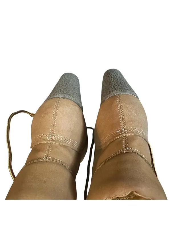 Tan Lace-Up Ankle Boots y2k - Image 4