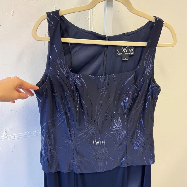 Alex Evenings Navy Blue Sequin 2 pc Dress Jacket Set Formal Mother of the Bride‎ - Image 4