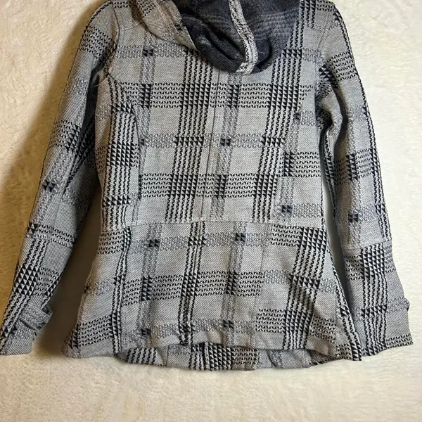 Hurley‎ Women Small Grey Black Plaid Double Breasted Pea Coat Jacket Cotton Knit - Image 7