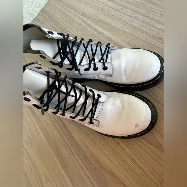 Dr. Martens White and Black Lace-Up Boots - Image 9