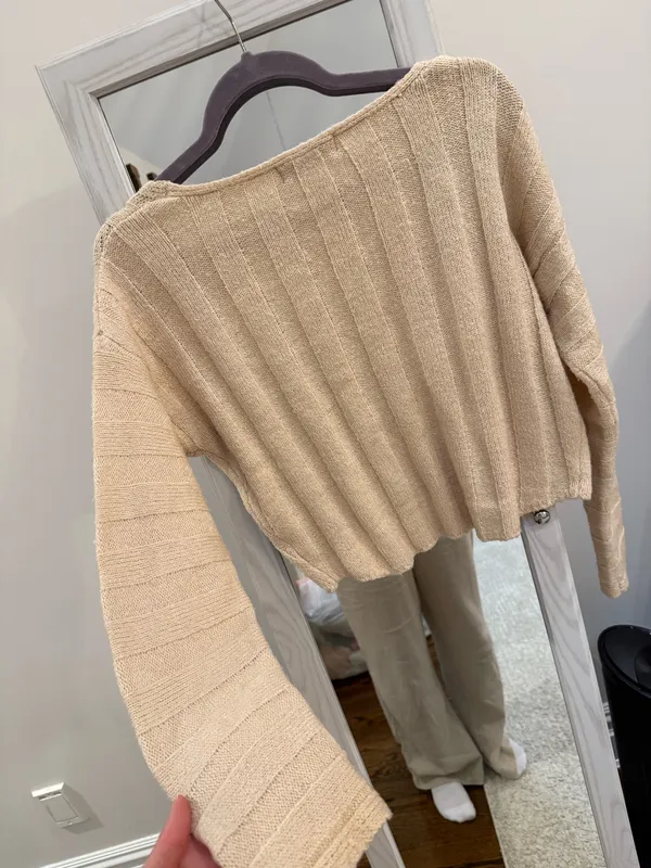 Beige Cropped Sweater Tan - Image 5