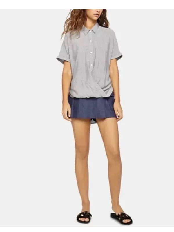 BCBGeneration Pinstripe Twist-Front Hi-Low Buttobg front Shirt NWT XS - Image 2