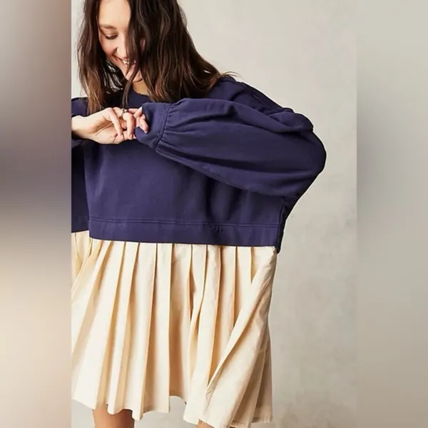 Free People Eleanor Sweatshirt in Tempest Navy Combo L - Image 4