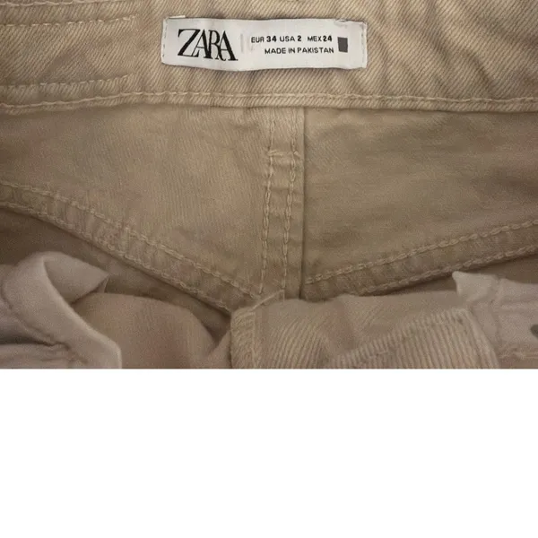 ZARA Ultra High Rise Mom Jean Tan Bleach Dye Frayed Denim Pants Size 2 - Image 4
