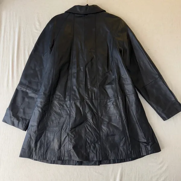 Centigrade Leather Coat women‎ L Black Floral Lining Mid Length Jacket vintage - Image 3
