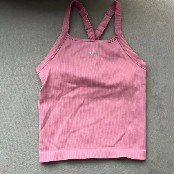 Alo Yoga Seamless Ribbed Favorite Full Length Bra Tank Pink Wild Rose XS - Image 2