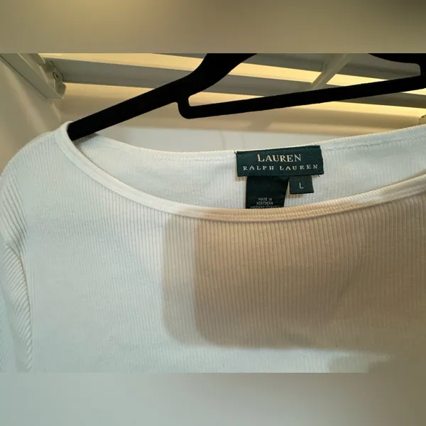EUC Lauren Ralph Lauren white top with pocket on sleeve L - Image 3