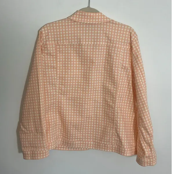 Chico's Peach‎ and white checked denim jacket size 3 - Image 2