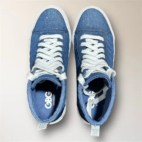 GBG Los Angeles Womens 7 Blue Sparkle Denim High Top Sneakers Quilted Y2K Retro‎ - Image 3