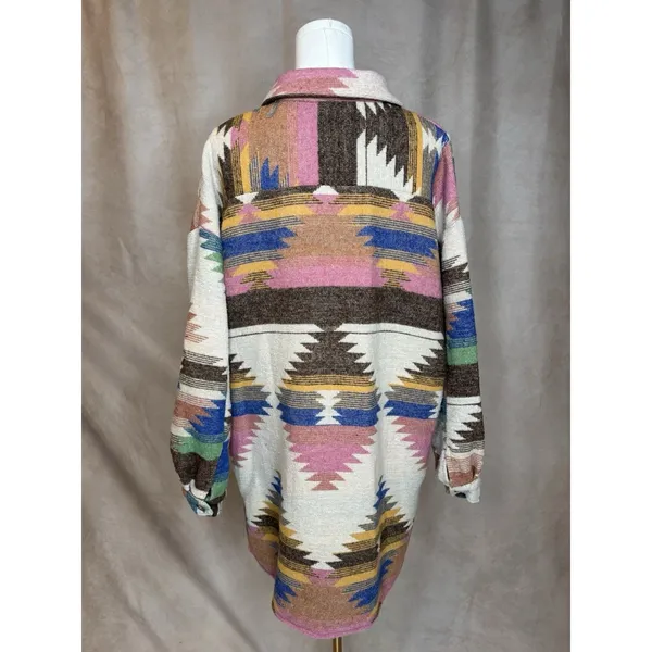 Blue B Collection Aztec Shacket Jacket Large Oversized Western Boho Coat - Image 3