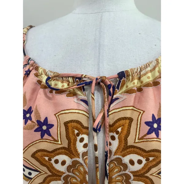 Farm‎ Rio Paisley Floral Tie Front Boho Festival Mini Dress Size Large - Image 5
