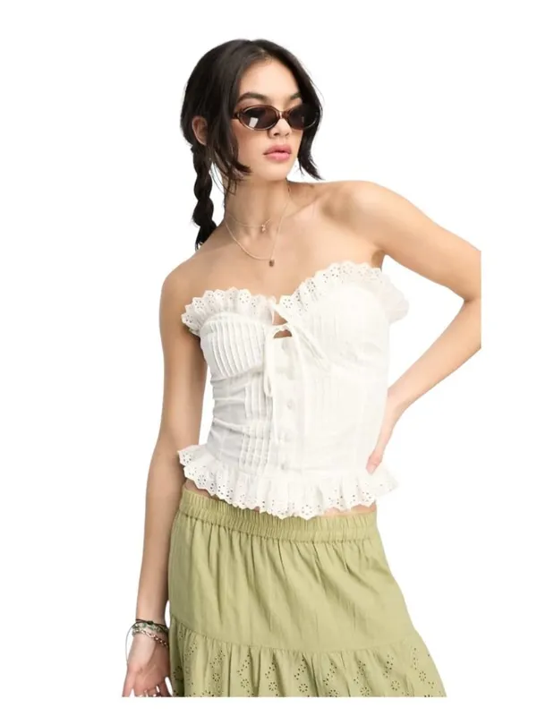 Reclaimed Vintage Strapless Cottagecore Top White Size 6 Fairy Romantic Milkmaid - Image 2