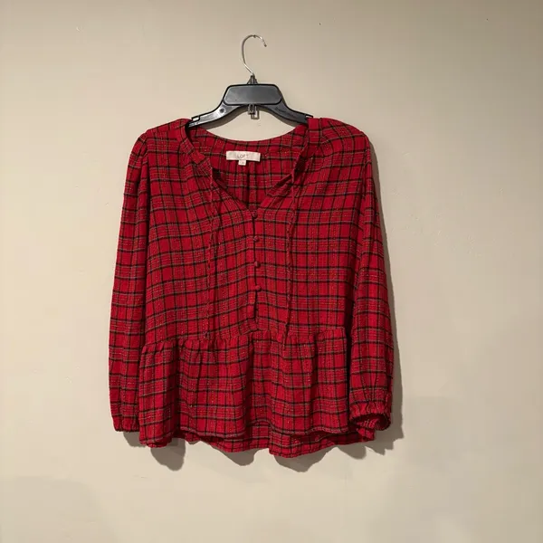 Loft Plaid Blouse | Size: Medium - Image 2