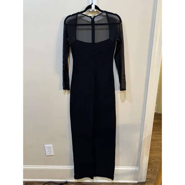 Vintage Lillie Rubin Black Maxi Dress Mesh Square Neck Beaded Size Medium - Image 3