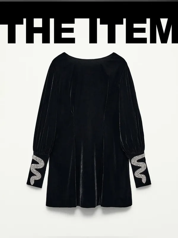 Zara THE ITEM Black Velvet Dress‎ size L - Image 4