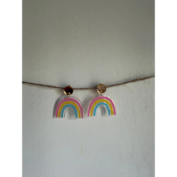 Pastel Rainbow Acrylic Dangle Earrings Pink Yellow Blue Statement Earrings - Image 9