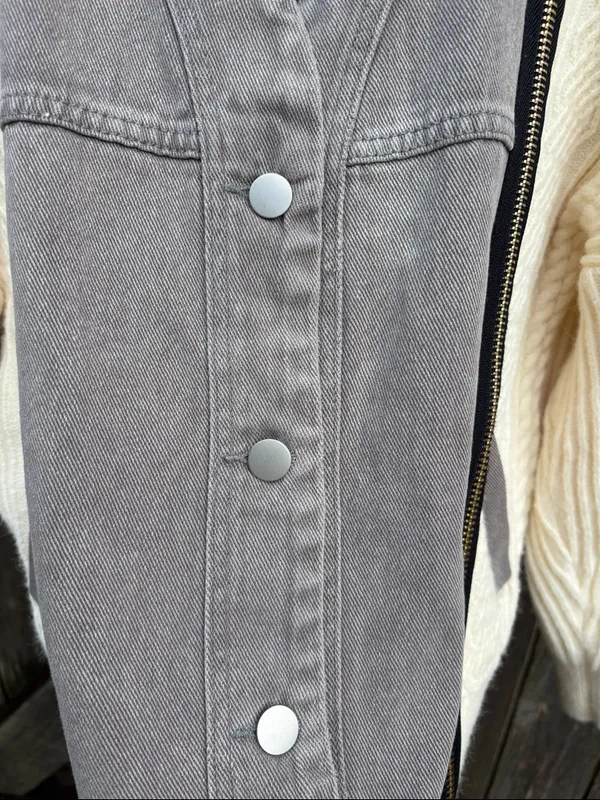 EUC POL Mixed Media Sweater Jacket Zipper Detail Button Front Medium - Image 7