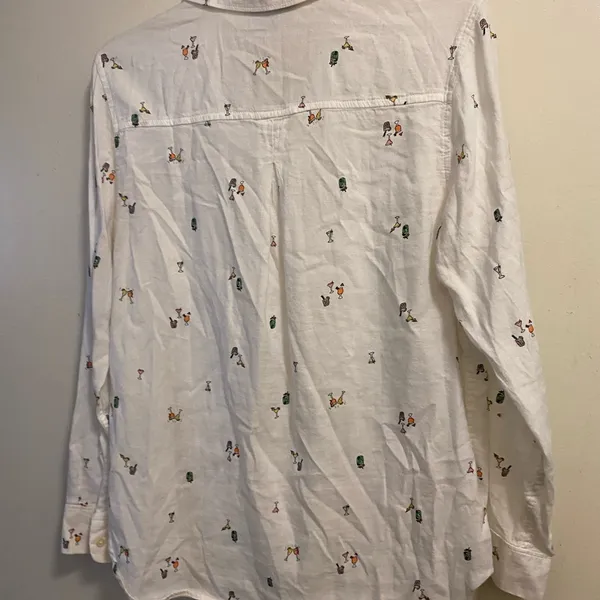 Old Navy Womens Button Up Shirt M Medium Bust 38” White Cocktails Drinks Print - Image 5