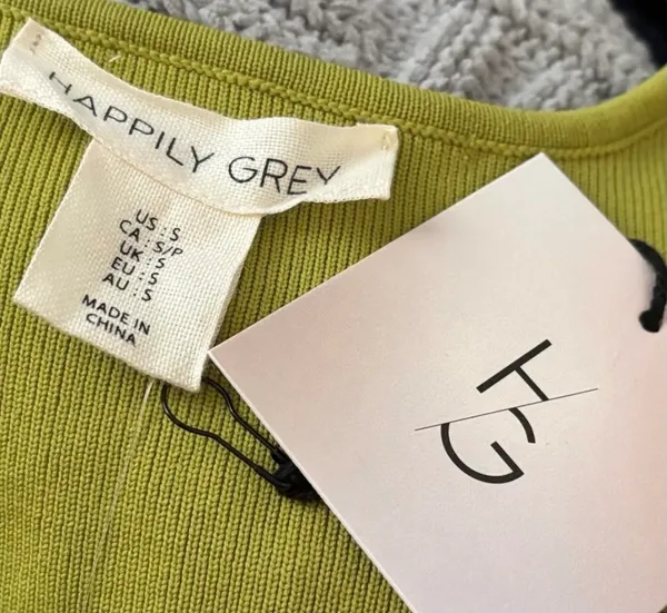 Happily Grey Ribbed Cropped Long Sleeve Top in Chartreuse/Lime Green - Image 7