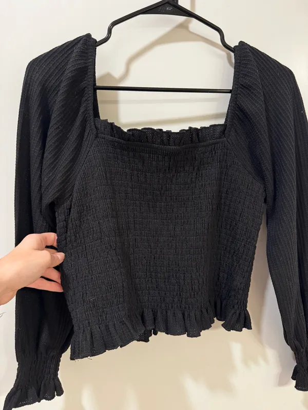 Altar’d State Black Long Sleeve Ruffle Top - Image 3